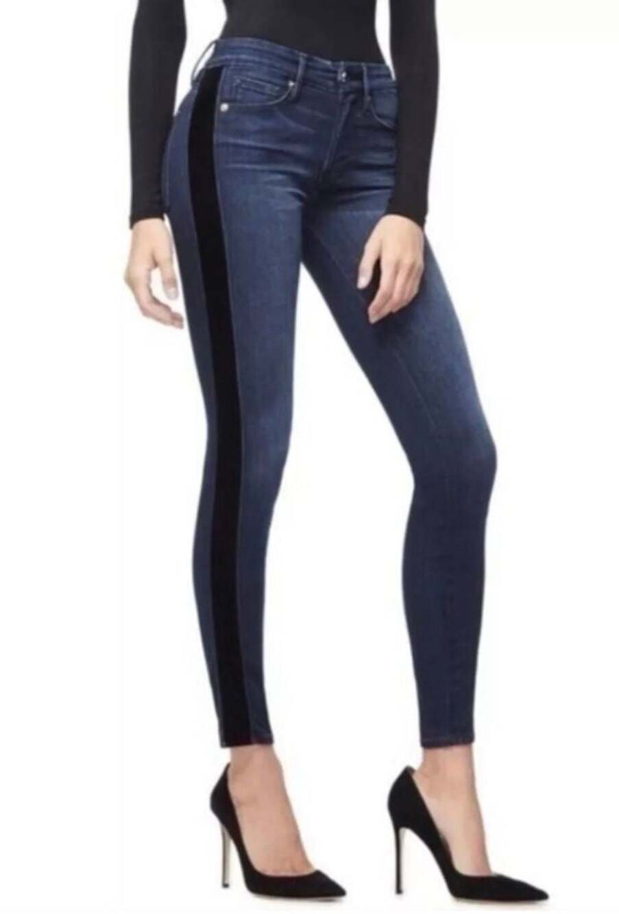 Good American Good Waist Jeans Blue Black Velvet Tuxedo